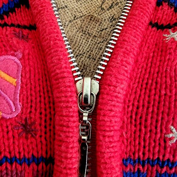 Vintage Red Christmas Snowman Knit Cardigan Sweater Womens Zip Up Holiday Winter - Picture 6 of 16